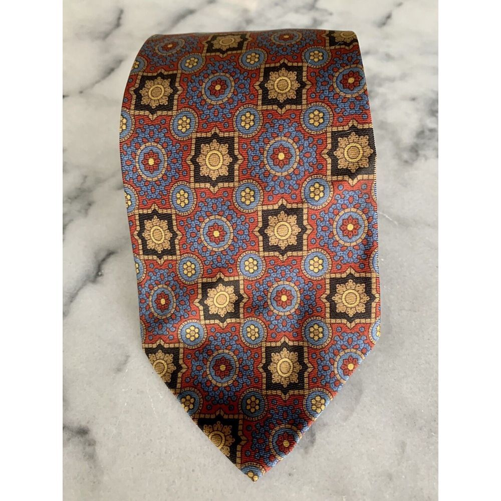 Club Room 100% Silk Geometric Brocade Handmade Tie Printed In Italy
